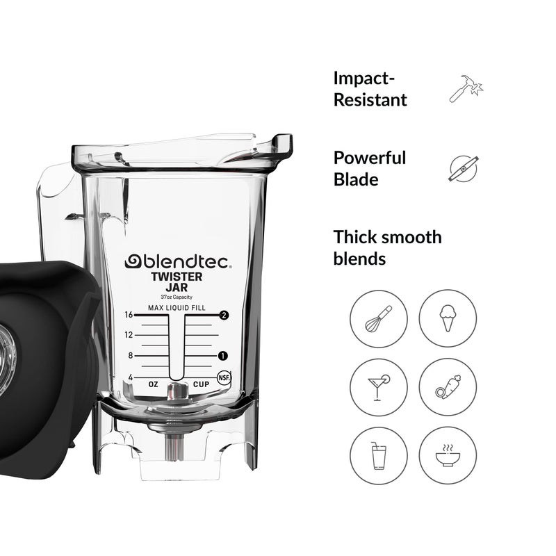 Blendtec 37 oz Twister Jar Commercial Grade, Spectacula Spatula and Mini Gripper Lid - Replacement Blender Jar Set for Shakes, Smoothies, and Thick Blends - 16 oz Blending Capacity - Image 5